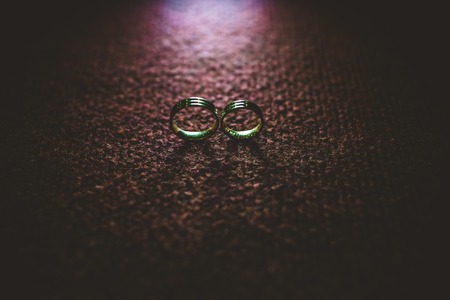 Wedding rings isolated and with space for text.の写真素材