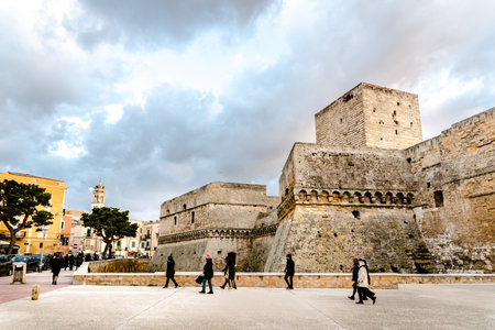 Bari, Italy - March 12, 2019: Panoramic view of the east corner of Castello Svevo di Bariのeditorial素材