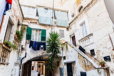 Beautiful streets of Bari, Italian medieval city.のeditorial素材
