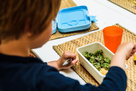 Healthy lunch of children in a schoolの写真素材