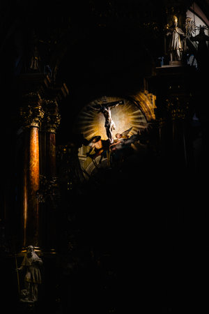 Vienna, Austria - March 29, 2013: In the center of the city of Vienna, St. Stephen's Cathedral called Stephansdom, its interiors are filled with light.のeditorial素材