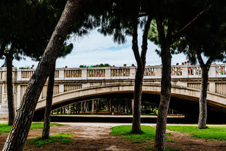 Valencia, Spain - May 19, 2019: Families with children participating in a walking race through the streets of the city, a sports activity for the weekends.のeditorial素材