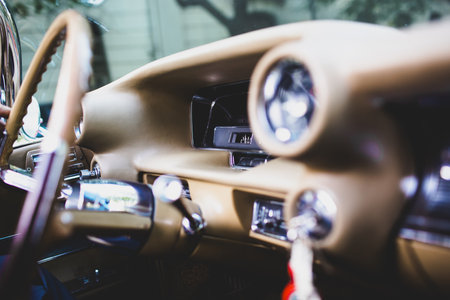 Valencia, Spain - July 21, 2012: Interior and dashboard of an American vintage car, currently rented...