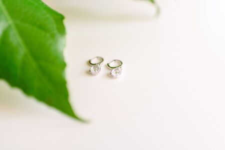 Elegant women's earrings with jewels set, isolated on white background.の写真素材