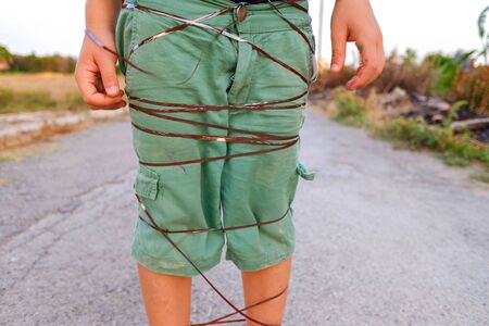 Tied body, concept of lack of freedom and repression.の写真素材