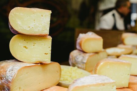 Traditional Spanish and Italian artisan cheeses.の写真素材