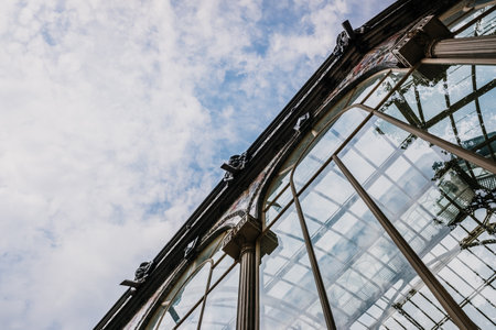 Reflections in the crystals of the richly ornate windows of the Crystal Palace in Madrid.のeditorial素材