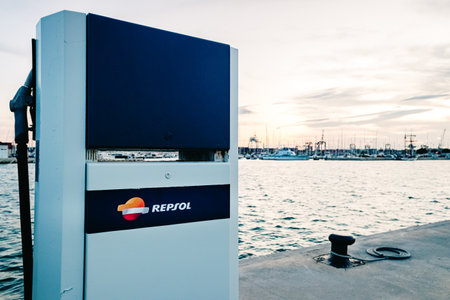 Valencia, Spain - November 1, 2019: Repsol is the main oil company in Spain, and provides diesel to...
