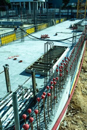 Formwork of the foundations of a building under construction.