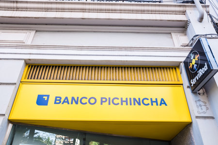 Valencia, Spain - November 24, 2019: Bank Pichincha, with a majority of South American clients.のeditorial素材