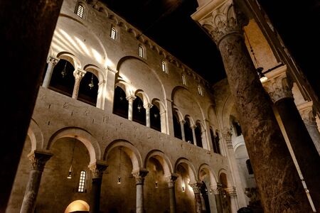 Interior of the main nave of the Cathedral Basilica of San Sabino in Bari.の写真素材