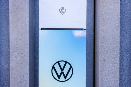 Valencia, Spain - December 1, 2019: Electric chargers of Volkswagen vehicles.のeditorial素材