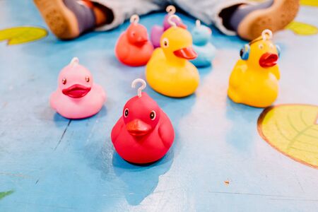 Rubber ducks to play in a game of skill and strategy development.の写真素材