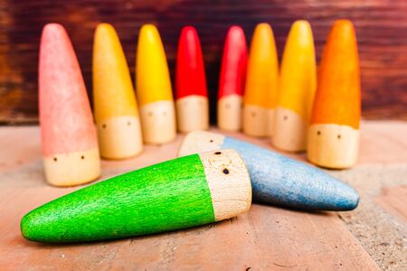 Toys to develop the imagination and creativity of children with unstructured play, pieces of colored wood.の写真素材