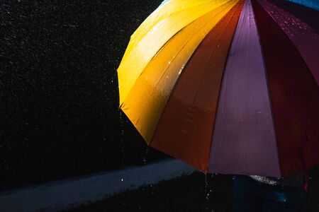 Wet umbrella a spring rainy day.の写真素材