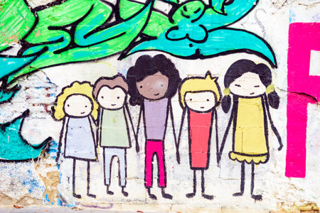 Abstract mural with human elements with the concept of friendshipのeditorial素材