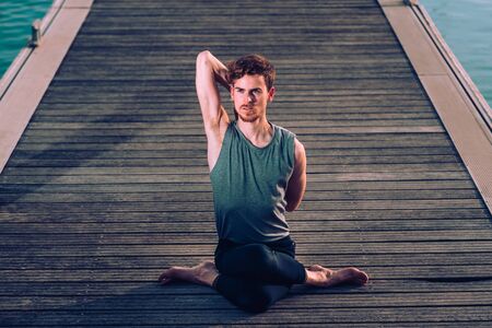 Gomukhasana, yoga posture of an asana that stretches back, cow head posture.の写真素材