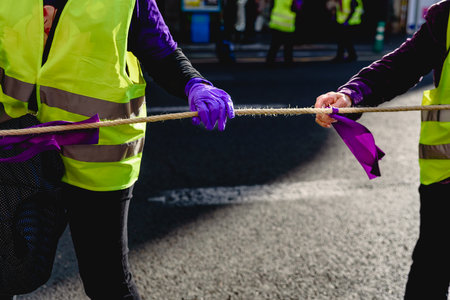 Valencia, Spain - March 8, 2020: Women protesters on International Women's Day and protesting their rights to equality, staff organized the demonstration.のeditorial素材