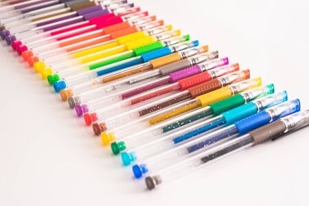Copy space isolated on white of colored pens for children crafts in schools.