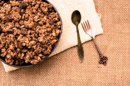 Cereal and granola dish seen from above for people who do fitness and want to take care of their diet.の写真素材