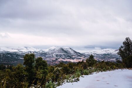 Snowy mountains in winter in a rural area of Spainの写真素材