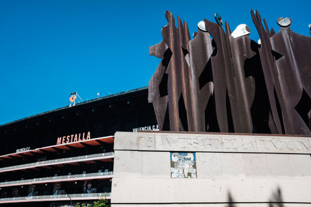 Valencia, Spain - May 22, 2020: Facade of the Valencia football stadium, from the street.のeditorial素材