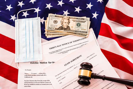 The coronavirus pandemic has harmed those who must pay their rent, document background with gavel...