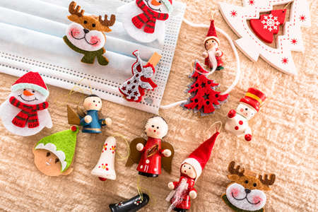 Christmas decoration 2020 use medical masks as a detail of the covid.の写真素材