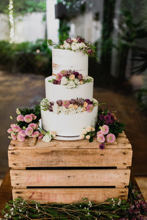 Delicious retro style wedding cake.の写真素材