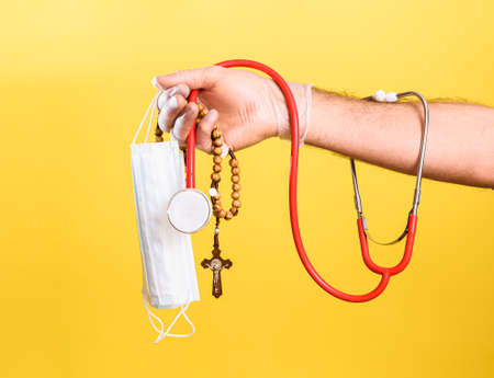 concept, older people are more affected by covid disease and entrust prayers to god, isolated on...