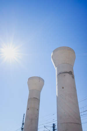 Concrete pillars for the renovation of a new bridge, necessary infrastructure due to poor maintenance in the United Statesの写真素材
