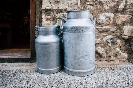 Old aluminum containers for storing milk.