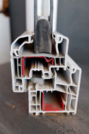 View of the inside of a window frame cut away, to improve the thermal insulation of the houses.の写真素材