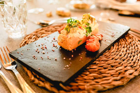 Gourmet dish made with care and served in a restaurant.の写真素材