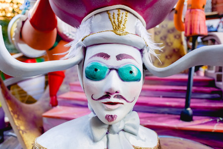 Valencia, Spain - September 4, 2021: Colorful Fallas sculptures in poor condition hours before being...