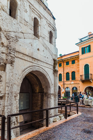 Verona, Italy - October 1, 2021: View of the Porta Leoni in Verona.のeditorial素材
