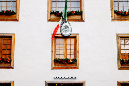 La laguna, spain - January 18, 2022: Consulate of Mexico, above a Starbucks coffee shop.のeditorial素材