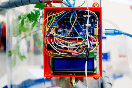 Electrical circuit with colored wires with the lid openの写真素材