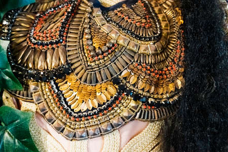 Details and textures of the fabric of a traditional Greek dress.