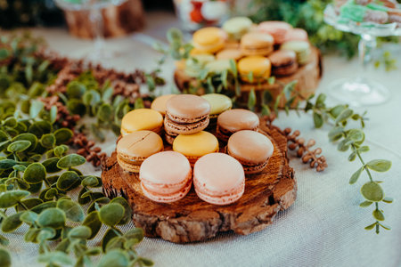 beautiful setting to present delicate and exquisite French pastries, such as macarons.の写真素材