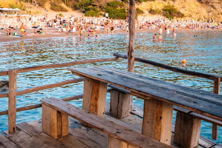 Ibiza, spain - July 28, 2022: Vacationers enjoy the beautiful waters of the Mediterranean during their vacations.のeditorial素材