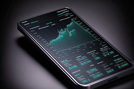 Mobile technology allows you to carry the stock price in your pocket, illustration of a mobile. Ai generated.の写真素材