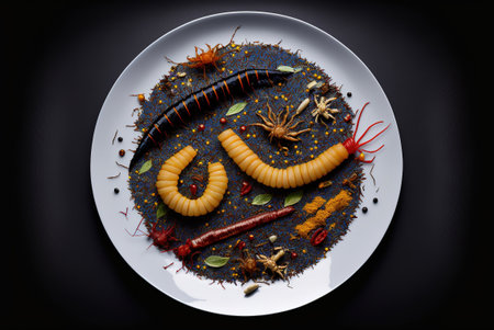 Worms on a plate as a main food, protein alternative.の写真素材