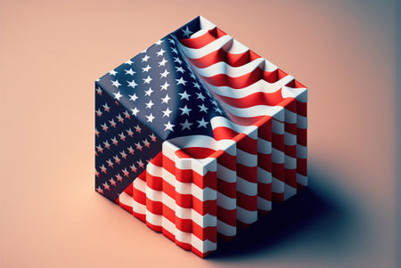 3d image of the flag of the United States forming a cube with volume, isolated. Ai generated.の写真素材