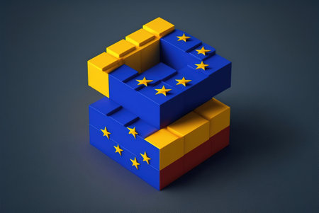 3d image of the flag of the european union forming a cube with volume, isolated. Ai generated.の写真素材