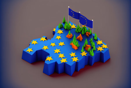 3d image of the flag of the european union forming a cube with volume, isolated. Ai generated.の写真素材