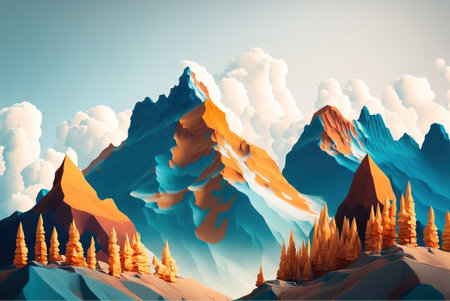 Beautiful alpine landscape painted with minimalist simplicity.