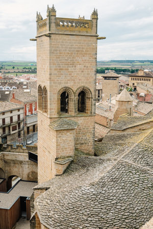 View of the traditional tiles on the roofs of the Spanish town of Olite.のeditorial素材