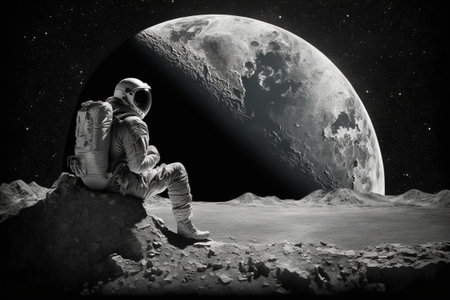 An astronaut explores new planets, science fiction illustration. Ai generated.の素材