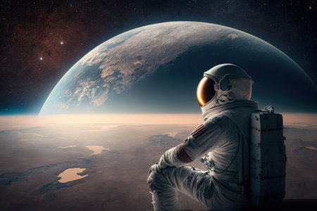 An astronaut explores new planets, science fiction illustration. Ai generated.